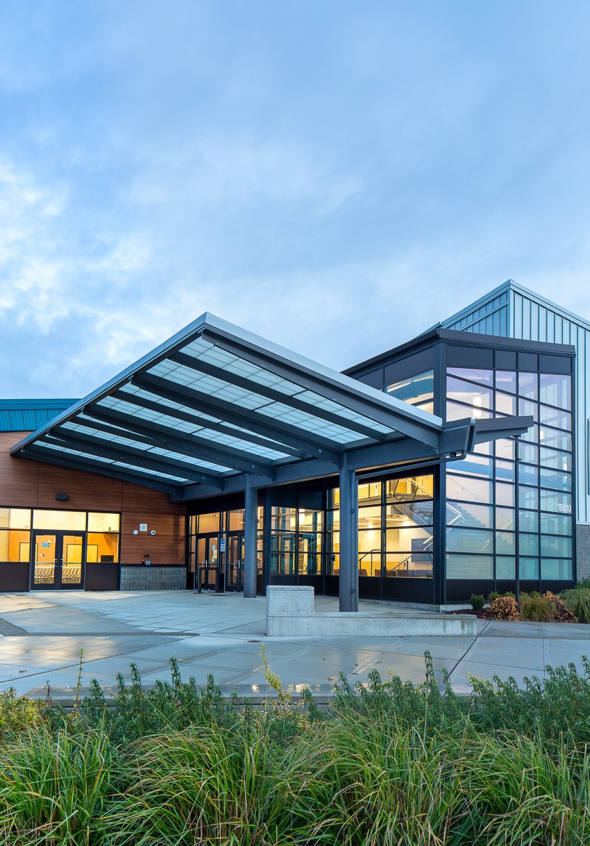 Andrew Buchanan's photograph shows off the exterior of the Puget Sound skills center by Vanir Construction.