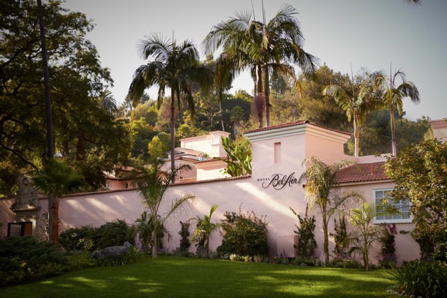The exterior of Hotel Bel-Air shot by Los Angeles-based interior, travel, and celebrity photographer Joe Schmelzer