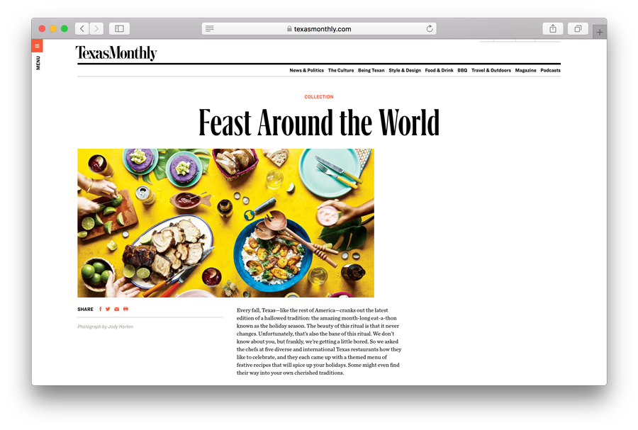 Texas Monthly Worldly Feasts photographed by Jody Horton