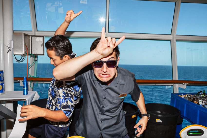 Two heavy metal fans dance on a cruise ship, photo by Giacomo Fortunato