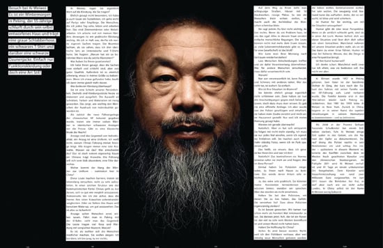 Closeup photo of Ai Weiwei for GQ Germany by  Cleveland-based celebrity photographer Zachary Bako.