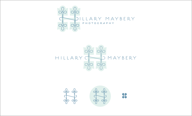 Several mockups for Hillary Maybery logo