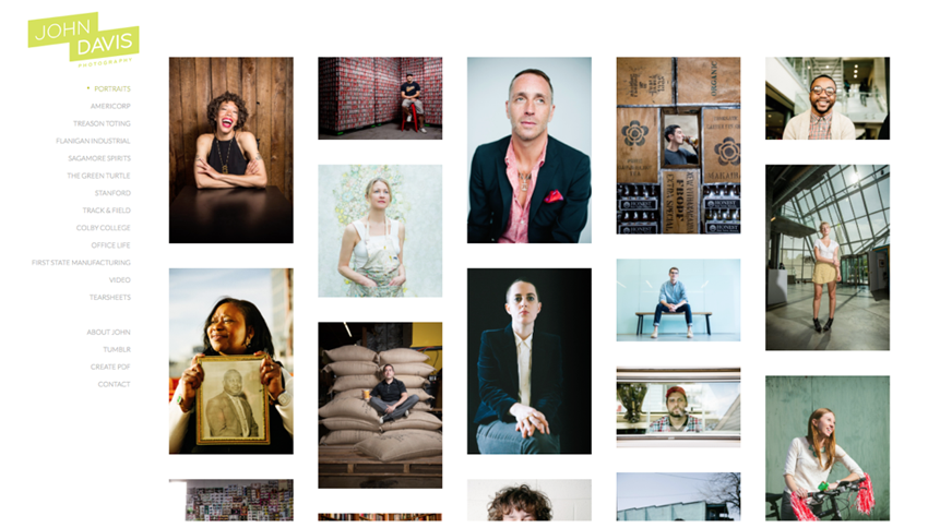 Screenshot of the new portrait gallery on John Davis's website.