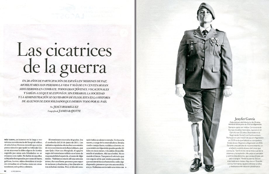Tear sheet from El Paris Semanal, featuring a Spanish veteran shot by Madrid-based portrait photographer, James Rajotte