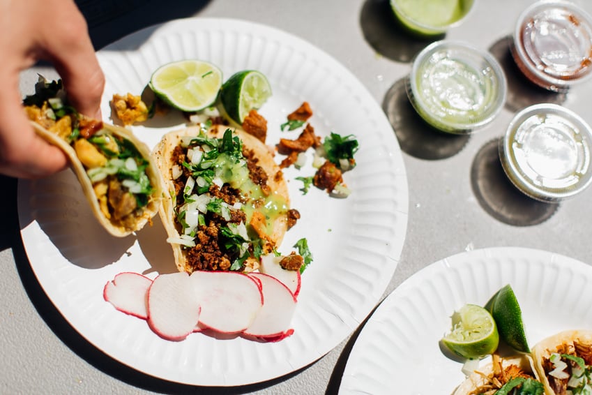 Photo by Allison Zaucha of a plate of gourmet tacos for Life & Thyme.