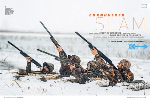 Photo of hunters during the winter in Nebraska by Denver-based outdoor photographer Matt Nager, for Outdoor Life Magazine 