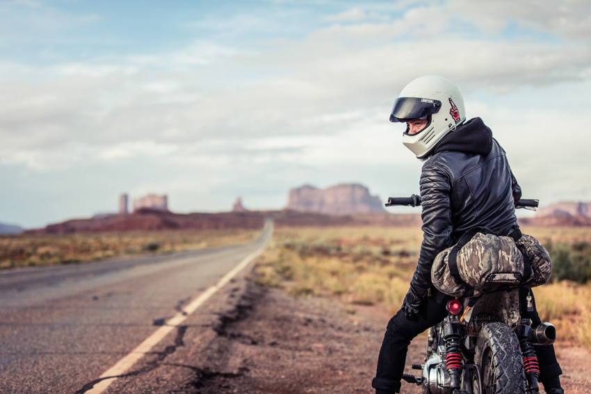 Photograph by Michael Kunde of a parked motorcyclist in Utah