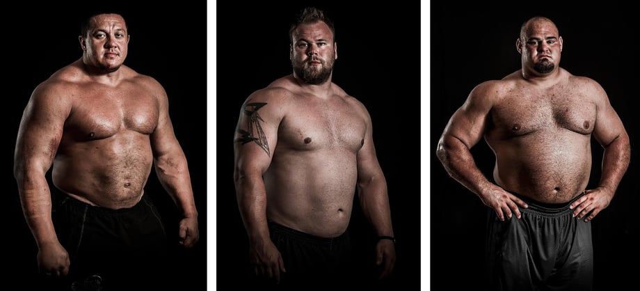 Triptych of 3 fighters from Victor Fraile's collection. All three were condenters in the World's Strongest Man competition
