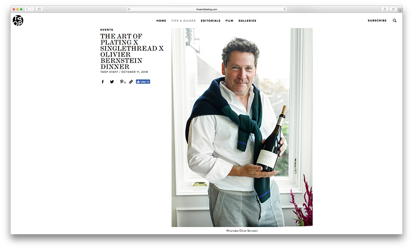 Photo of winemaker Olivier Bernstein as shown on The Art of Plating's website.