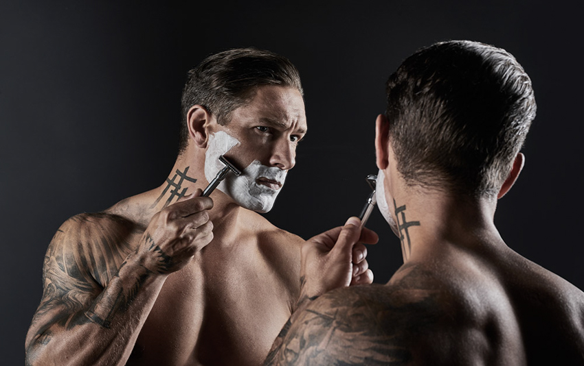 Photo of model Weston Boucher shaving shot by photographer Nick Nacca.