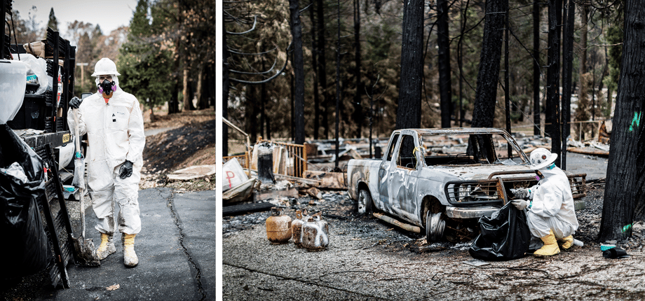 Patrick Strattner photographs members of the Emergency Response Team at the Camp Fire destruction in Paradise, California.