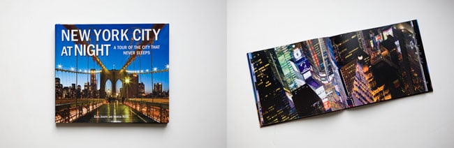 Cover and inside page of New York City-based photographer Evan Joseph's new book, New York City at Night