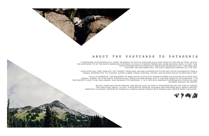 Postcards from Patagonia about page featuring photograph by Taylor Roades 