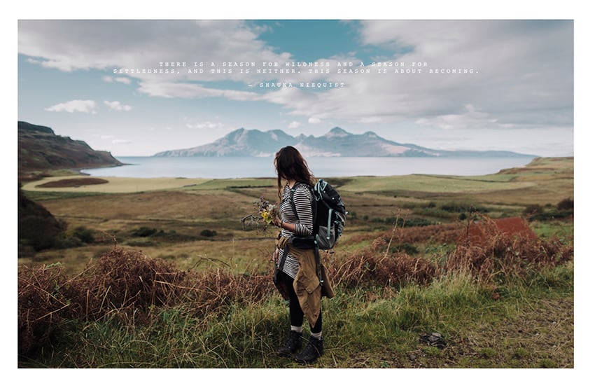 Postcards from Patagonia project featuring photograph by Taylor Roades of someone looking out at the landscape
