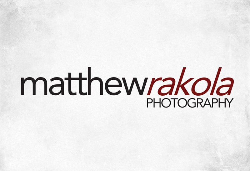 Photographer Matthew Rakola's new logo on backdrop