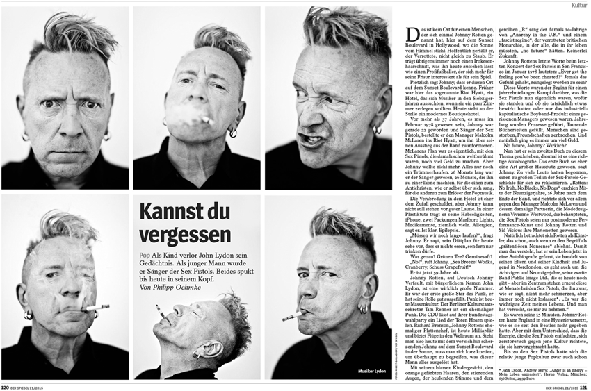 Article about Johnny Rotten featuring photography by Robert Gallagher