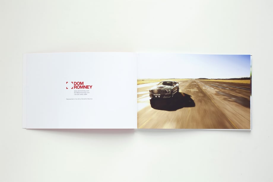 Images within Dom Romney's portfolio book of a car driving