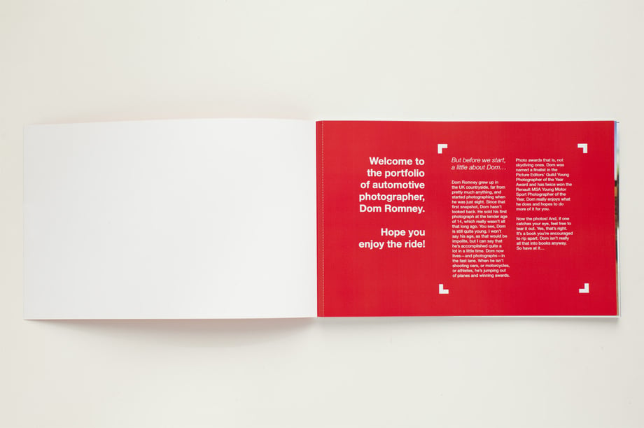 Intro page within the print portfolio book