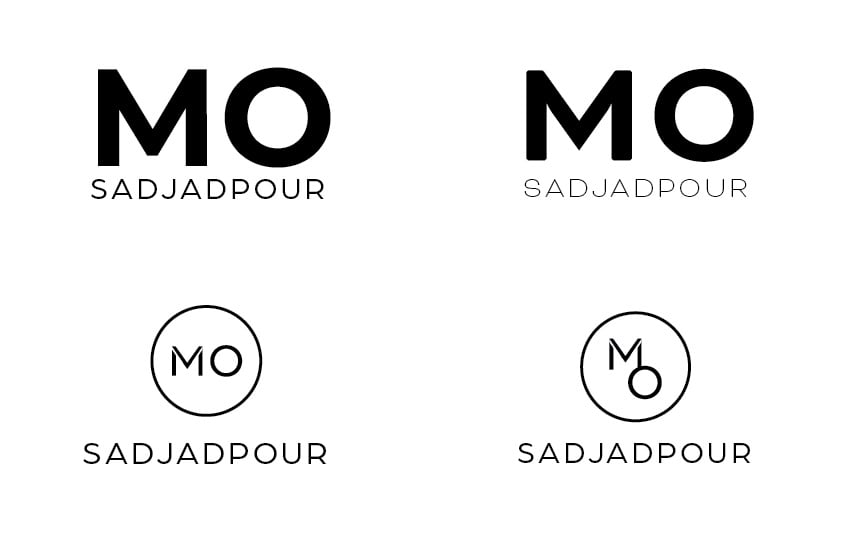 Second round of drafts, with four logo designs for Mo Sadjadpour