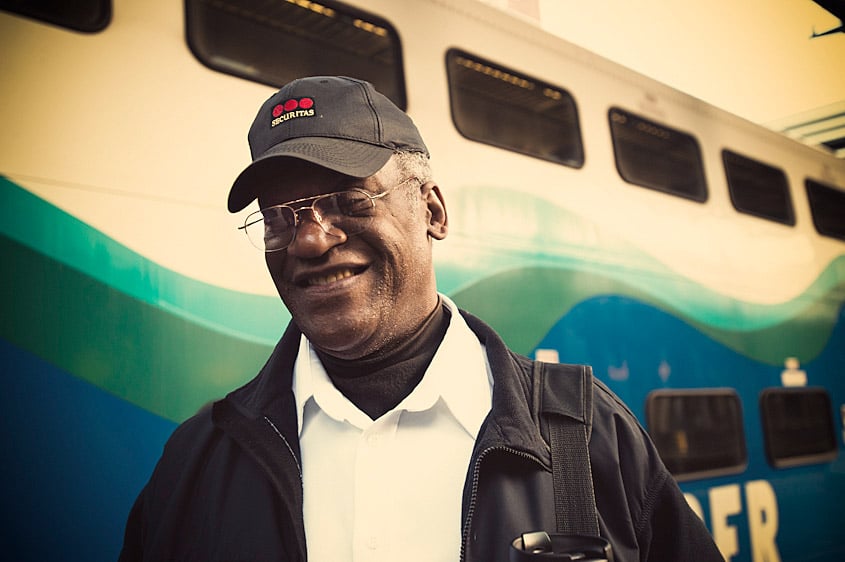 Portrait outside a Sound Transit train, shot by Atlanta-based portrait photographer Scott Areman