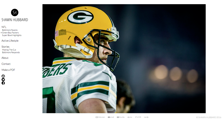 Screencap of a photo of a football player by Shawn Hubbard as seen on his new website.