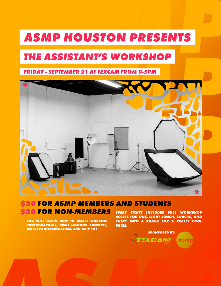 Poster for Todd Spoth's ASMP event featuring a photo of photography equipment in a bare studio