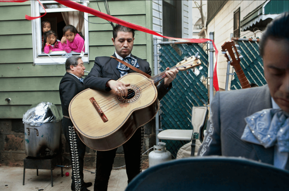 photo by Juan Lopez of a Mexican band in a backyard
