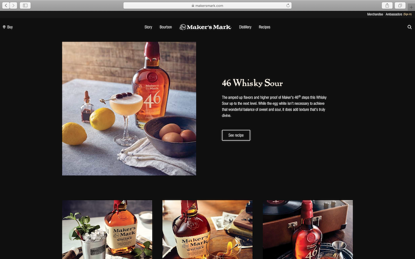 Screen shot from Makersmark.com/cocktails featuring Terri Campbell's photos for this project