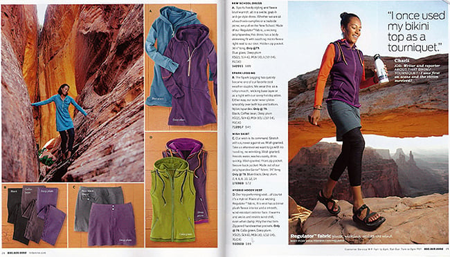 Tearsheet for Title IX featuring a female mountain climber and stills of athletic clothing shot by New York-based sports photographer Laura Barisonzi