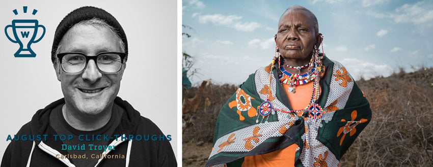 Photo of San Diego-based lifestyle and travel photographer David Troyer, and a photo of an old tribeswoman taken for the Blue Door Sponsorship by Little Rock-based humanitarian and social documentary photographer John David Pittman.
