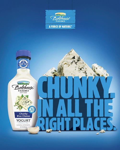 Photo of Bolthouse Farms Chunky Blue Cheese Yogurt by New York-based food and drink photographer Claire Benoist.