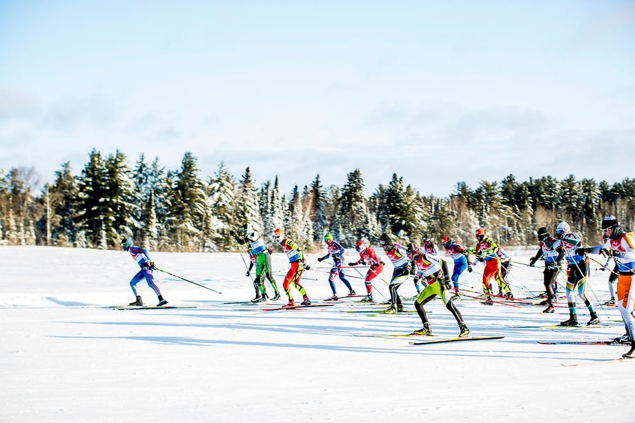 Skiers racing