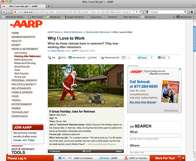 Screenshot of AARP website