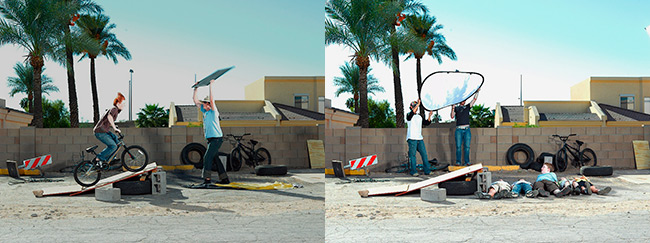 Behind the scenes of photography by Jesse Rieser that show how the image was creating by two shots