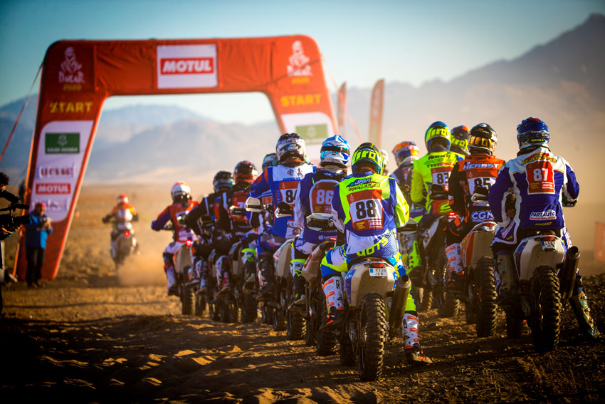 Photo by Wouter Kingma of Dakar Rally racers at the starting line.