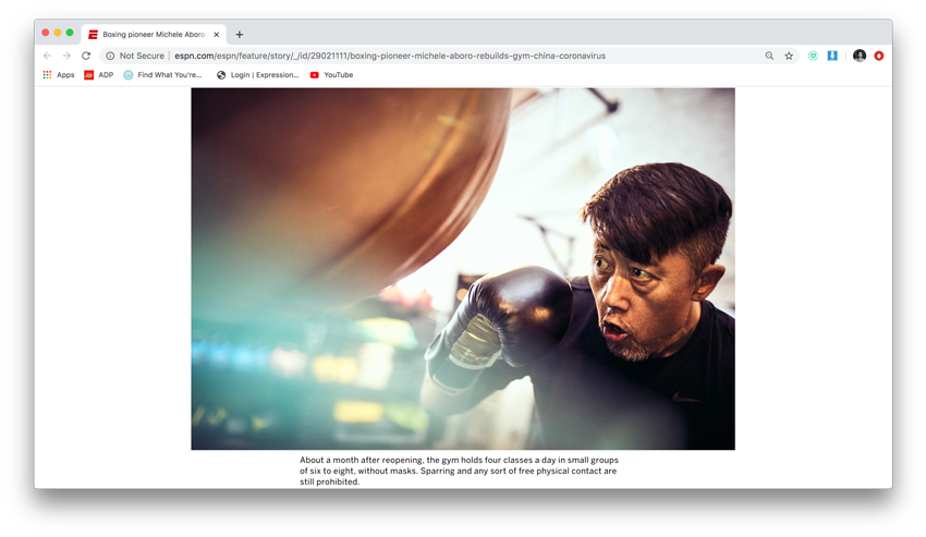 Screenshot of ESPN article of boxer sparring in Michele Aboro's gym.