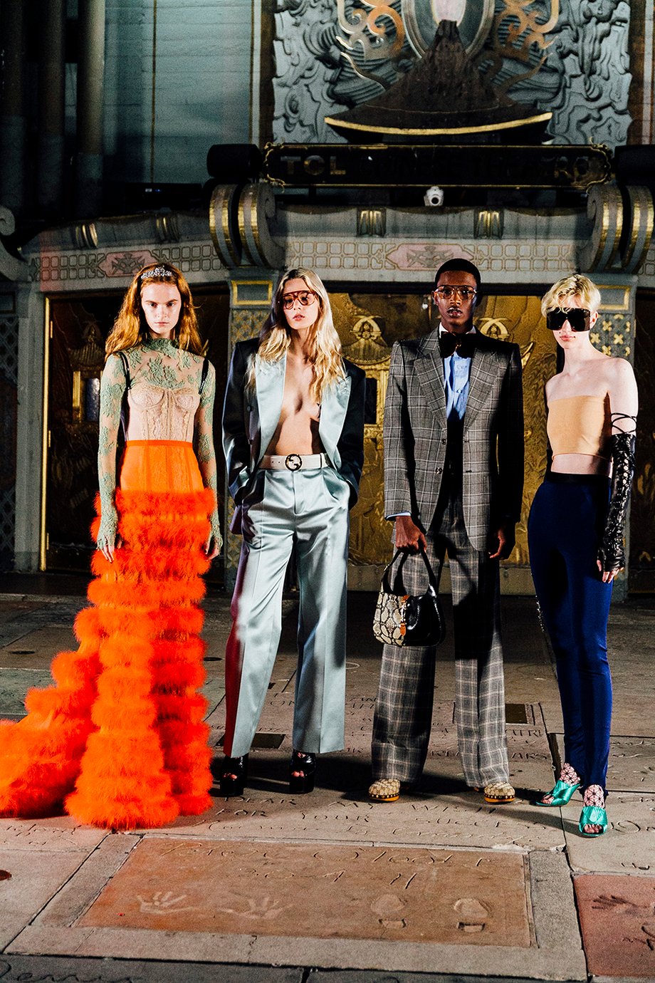 Talent from Gucci show at TLC Chinese Theatre shot by Emily Malan for Vogue.
