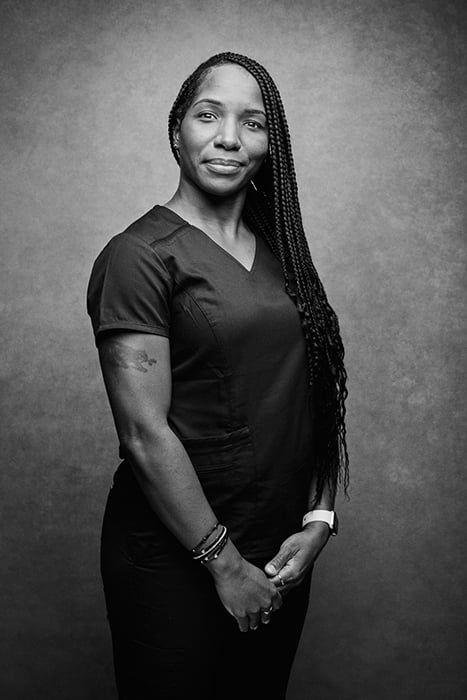 Nurse Akeya Jones photographed by Angelo Merendino. 