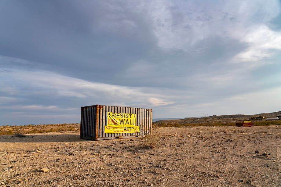 A container is used as a billboard in Terlingua, Texas. Photography by Bob Rives. 
