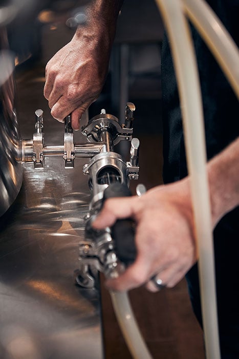 A close up image of Spike brewing equipment. Photographed by CJ Foeckler for Spike Brewing. 