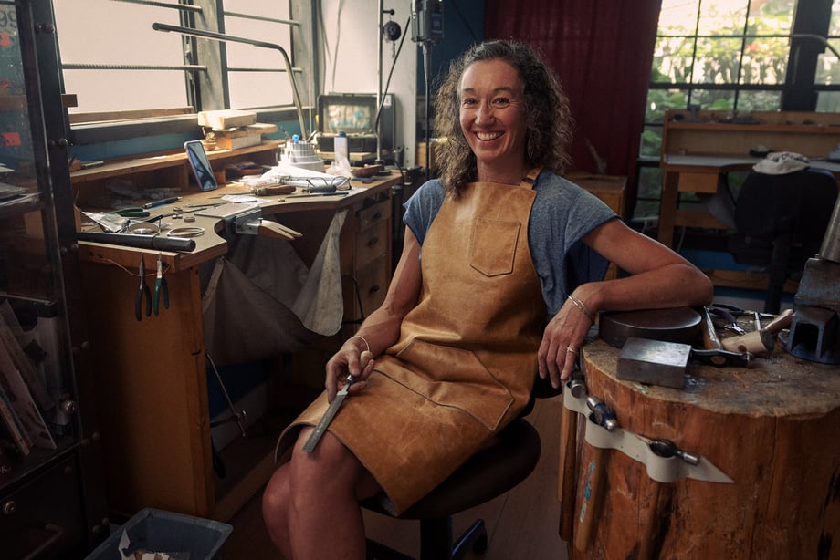 Jewelry maker in her workshop shot by Christian Tisdale for Makers series