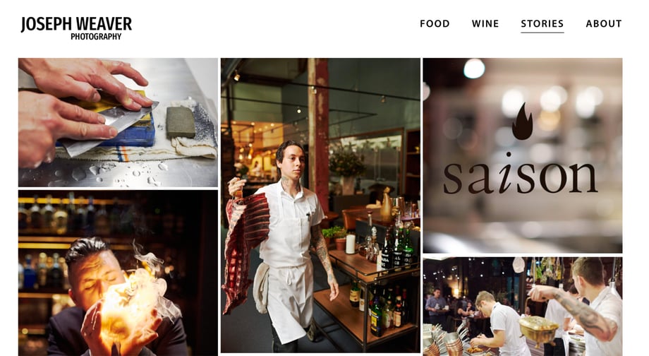 Joseph Weaver’s new website, which includes imagery for SF restaurant Saison