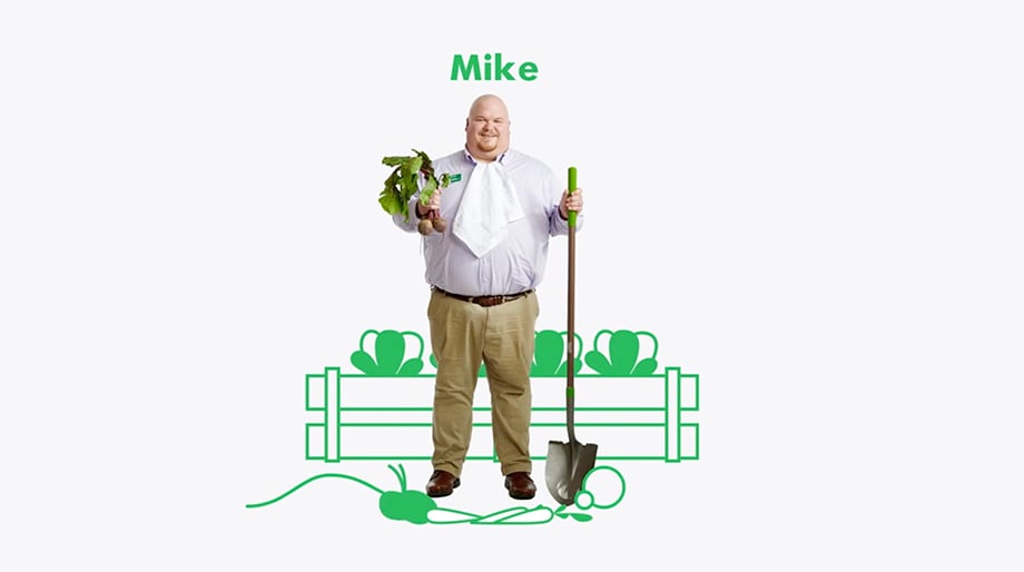 A photo illustration featuring Michael Muller, a WSFS Banker whose hobbies include veggie gardening. Photographed by Dave Moser. 