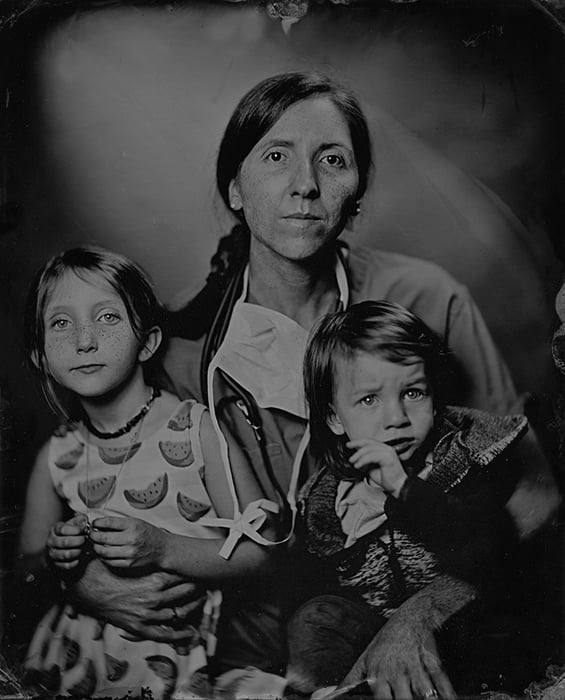 One of my three daughters (Mallory Martinez, MD) is the chief of anesthesiology at Lawrence (KS) Memorial Hospital. Here, sheís pictured in mid-September with her daughter Breckin, 6, left, and her son Camden, 2, right.  Wet plate collodion image by Earl RIchardson