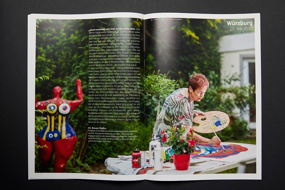 A spread in PFIZER's Zwei Magazin shows a woman painting. Photographed by Enno Kapitza. 