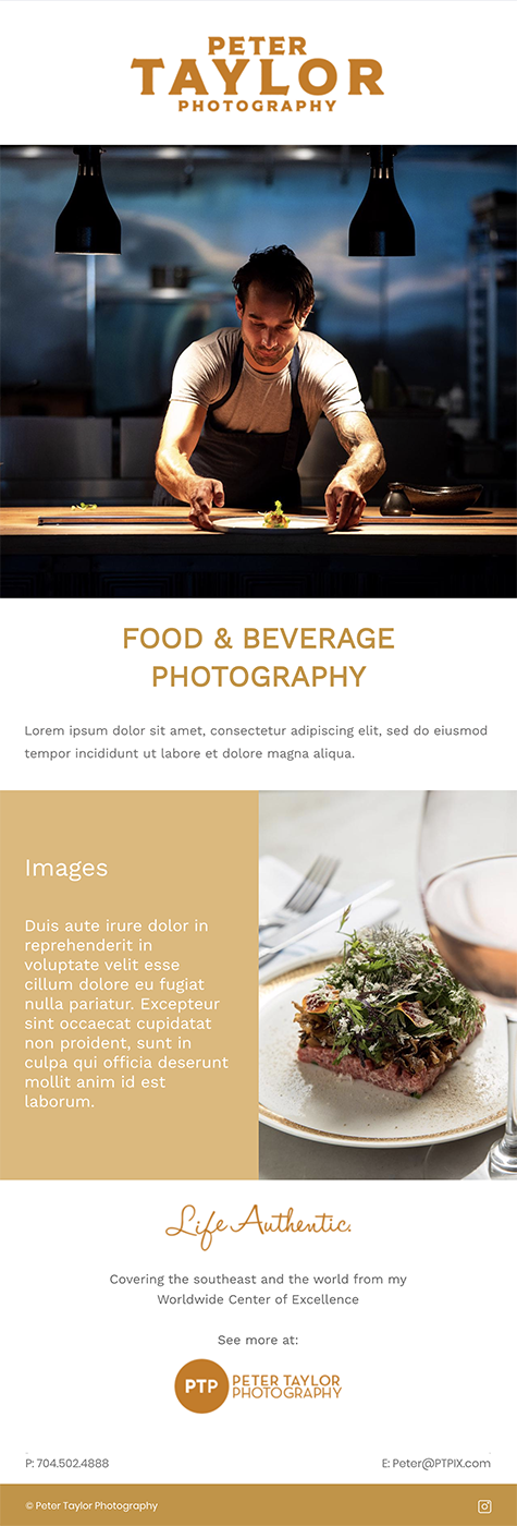 An email template Lindsay Thompson designed for Food & Drink photographer Peter Taylor 