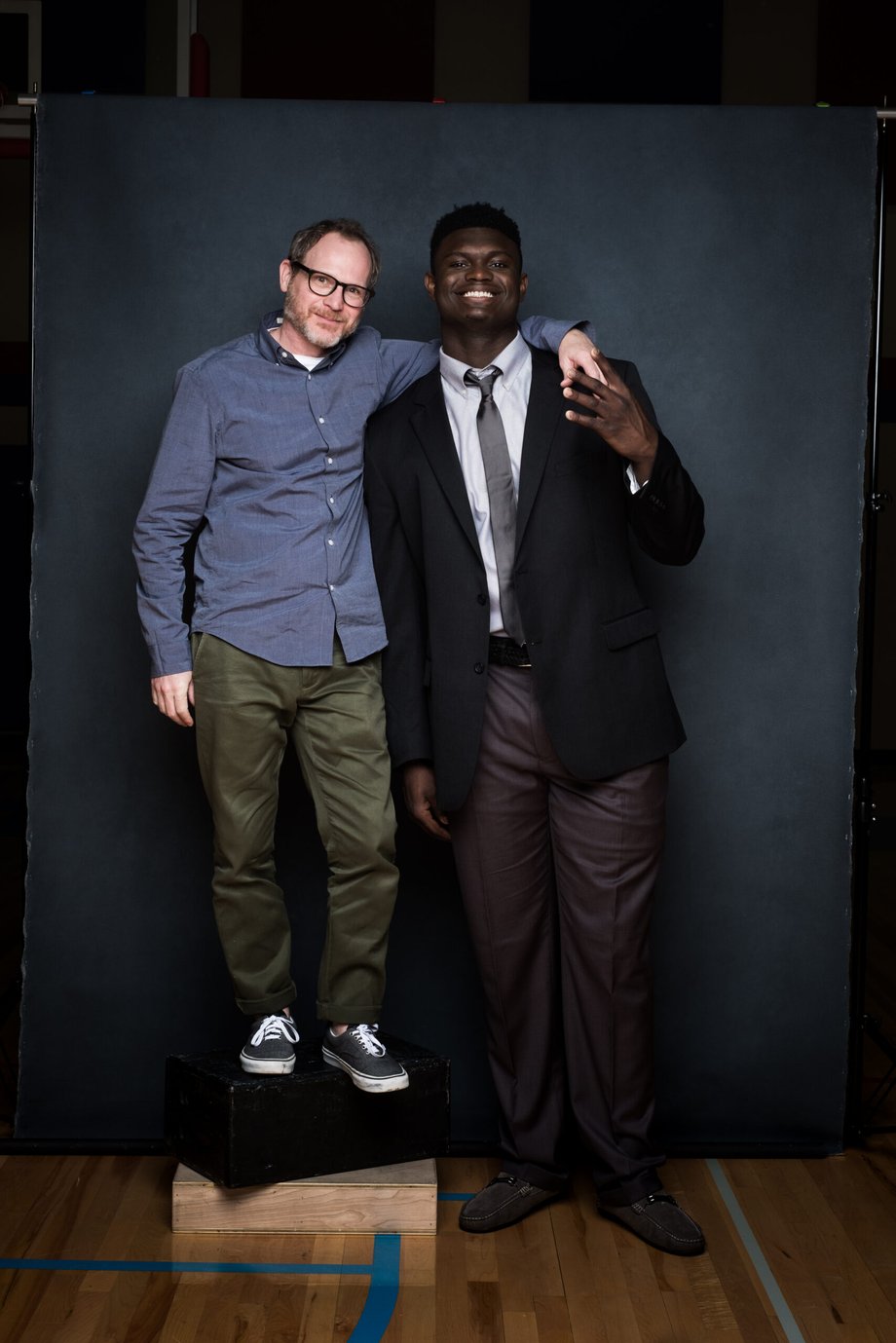 Ian Curcio behind the scenes with Zion Williams capturing a laughable height difference