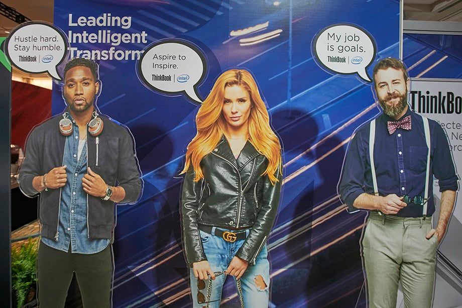 Printed cardboard cut outs of models. Photography by Ian Curcio for Lenovo.