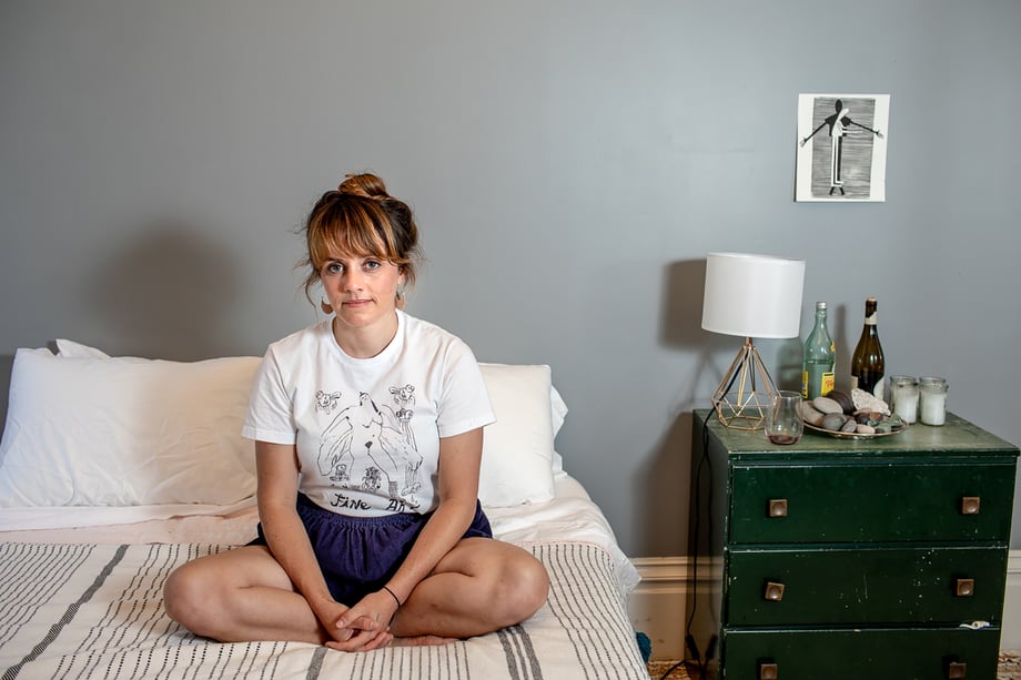 Woman in bed shot by Jaime Borschuk for Women at Home project