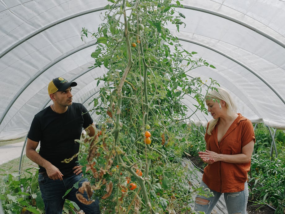 James Jackman photographs Joseph and Tawna harvesting tomatoes on the farm. 